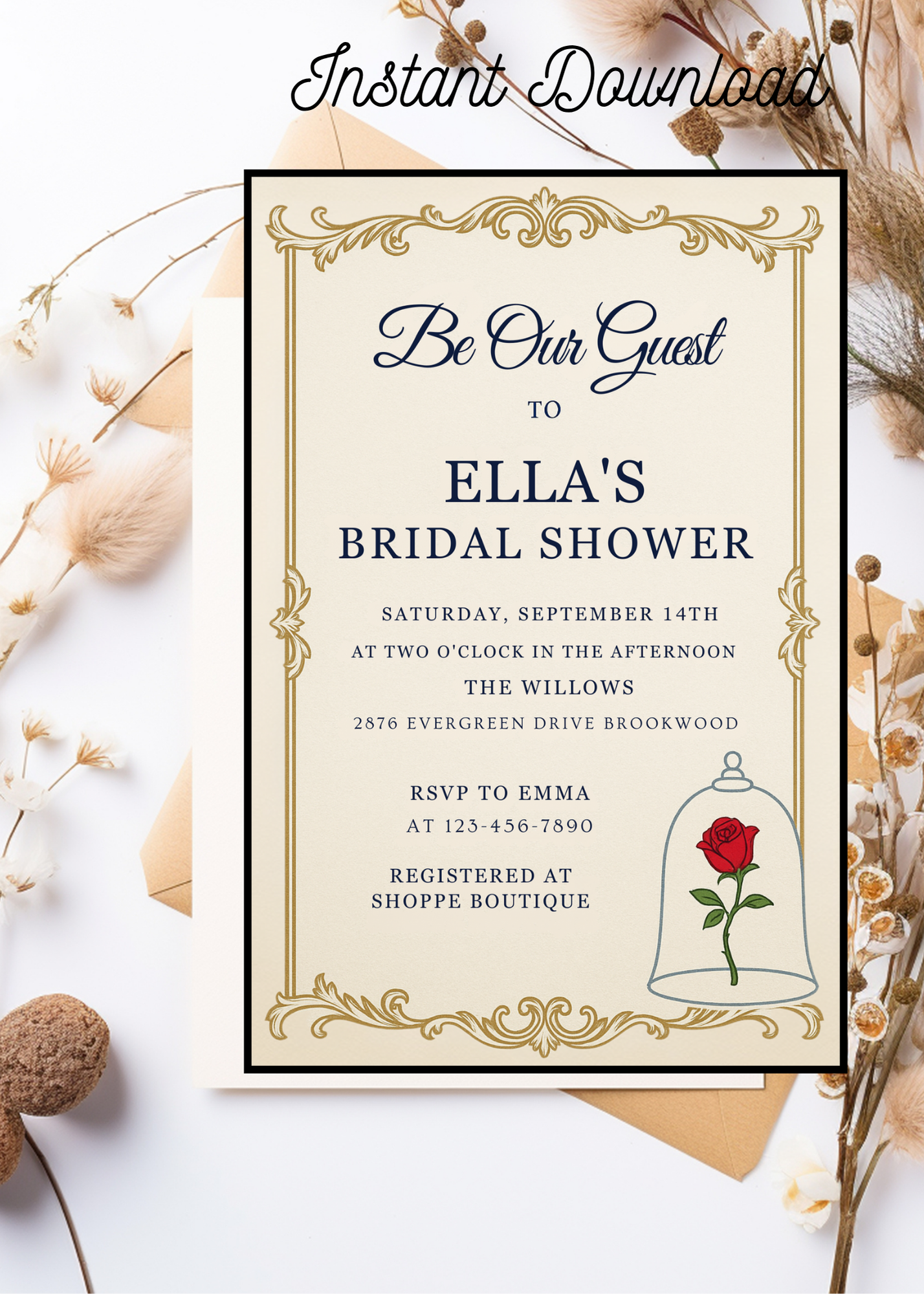 Beauty and the Beast Bridal Shower Invitation