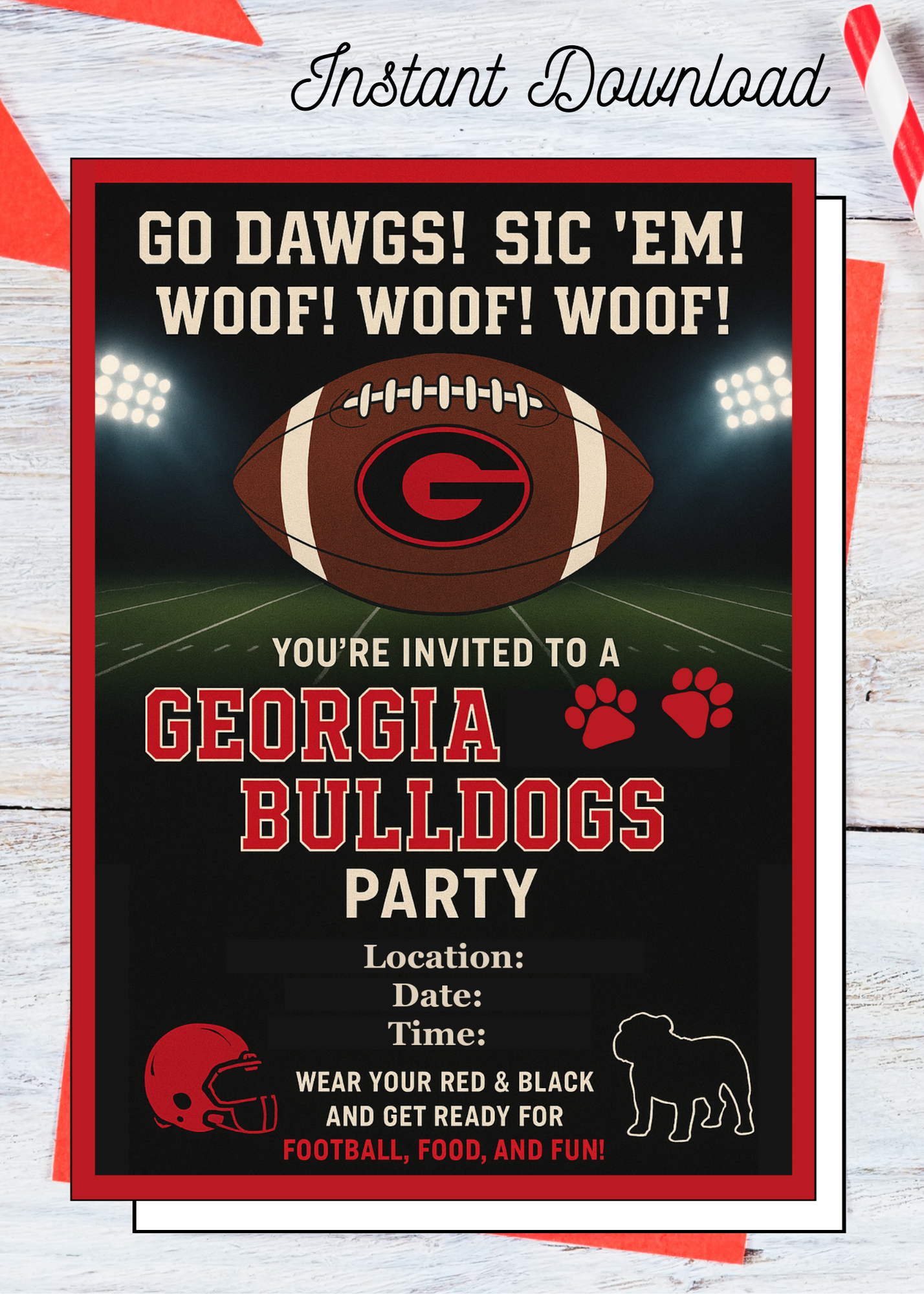 Georgia Bulldogs Party Invitation: Football