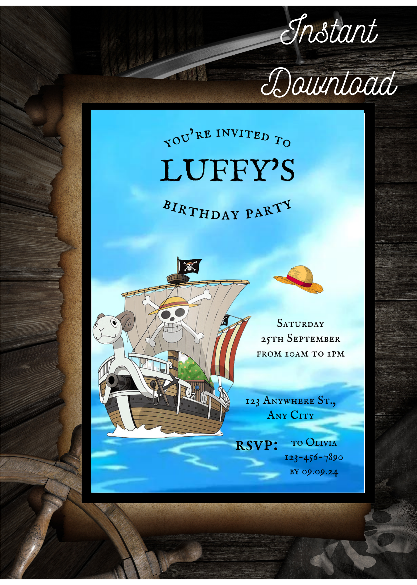 One Piece Inspired Party Invitation