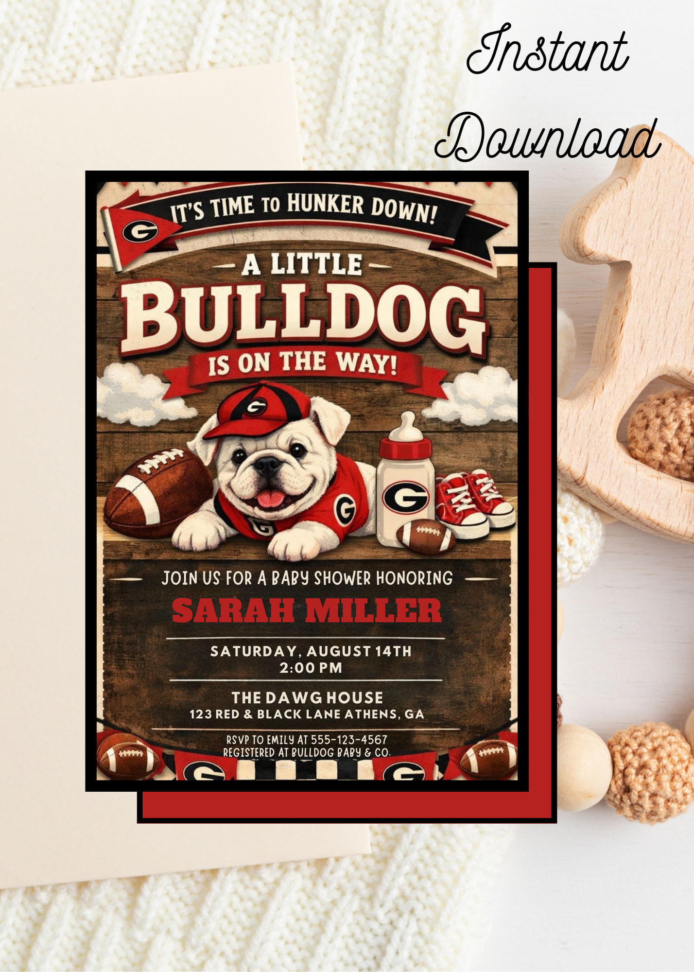 Georgia Bulldogs Baby Shower Invitation