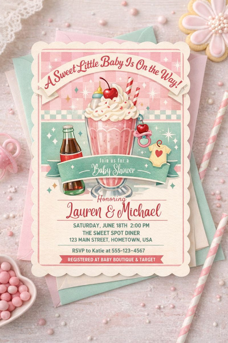 Retro Soda Shop Baby Shower Invitation