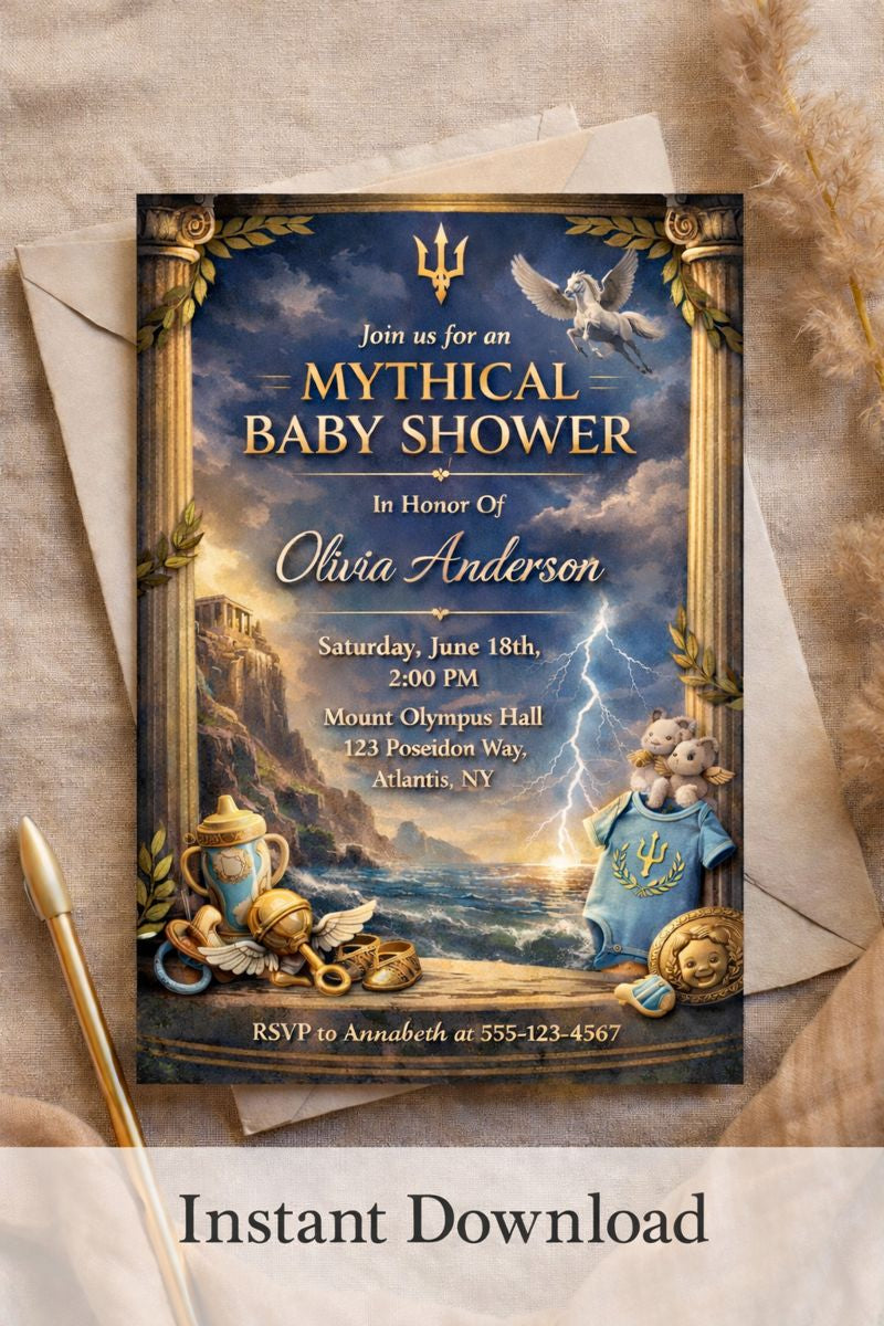 Greek God Baby Shower Invitation