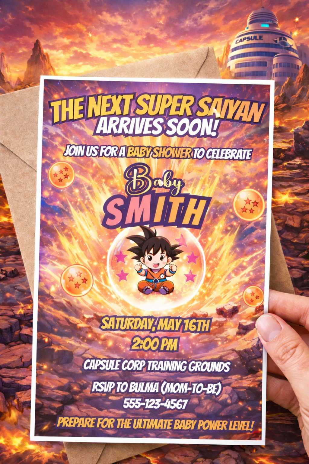 Super Saiyan Baby Shower Invitation