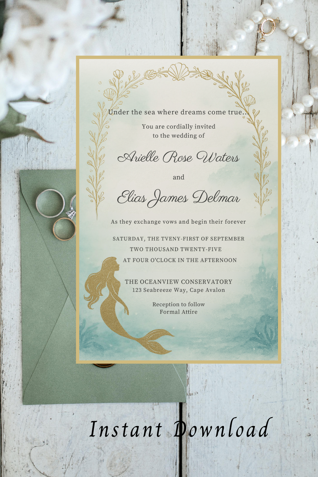 Little Mermaid Wedding Invitation Set