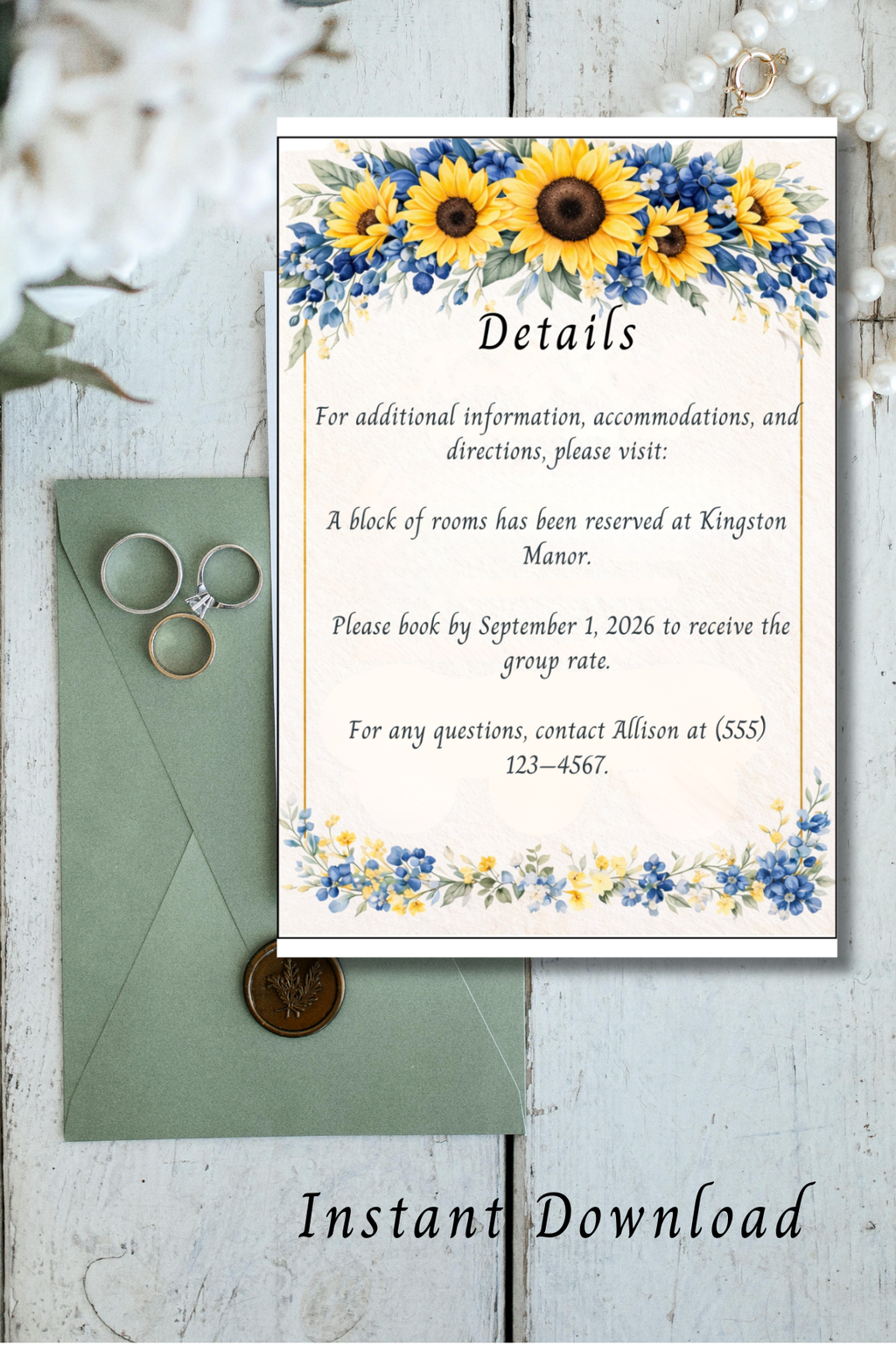 Sunflower & Navy Wedding Invitation Set