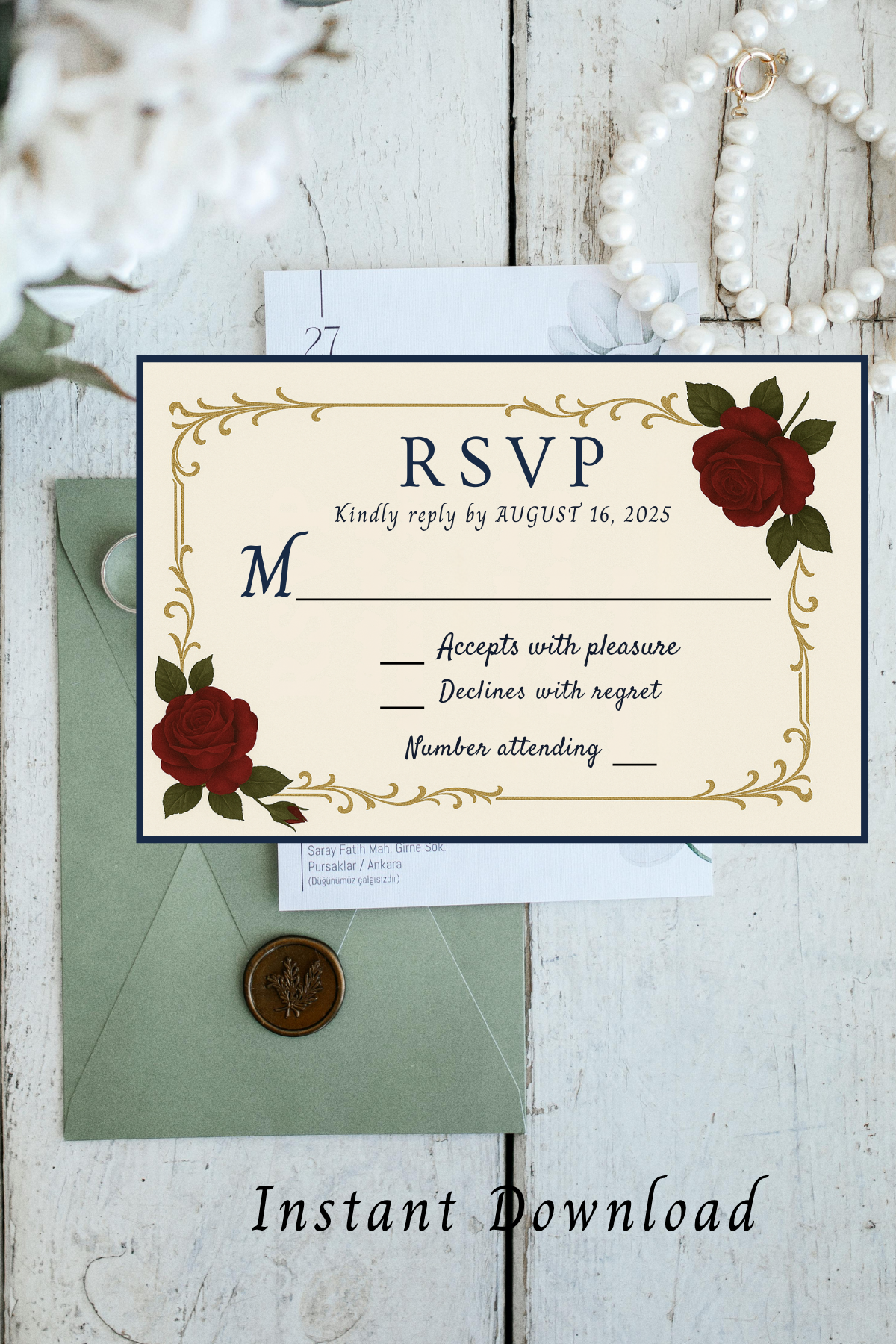 Navy Blue & Gold Wedding Invitation