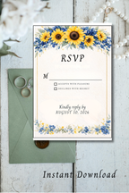Sunflower & Navy Wedding Invitation Set