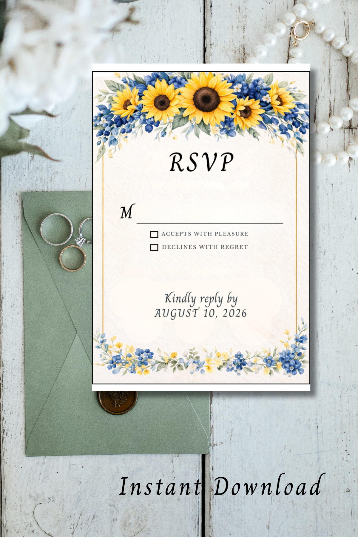 Sunflower & Navy Wedding Invitation Set