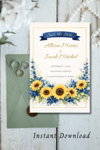 Sunflower & Navy Wedding Invitation Set