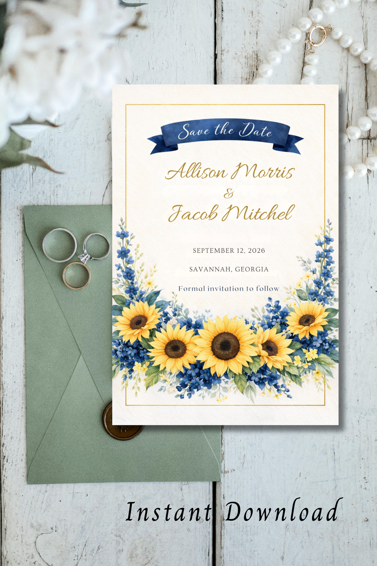 Sunflower & Navy Wedding Invitation Set