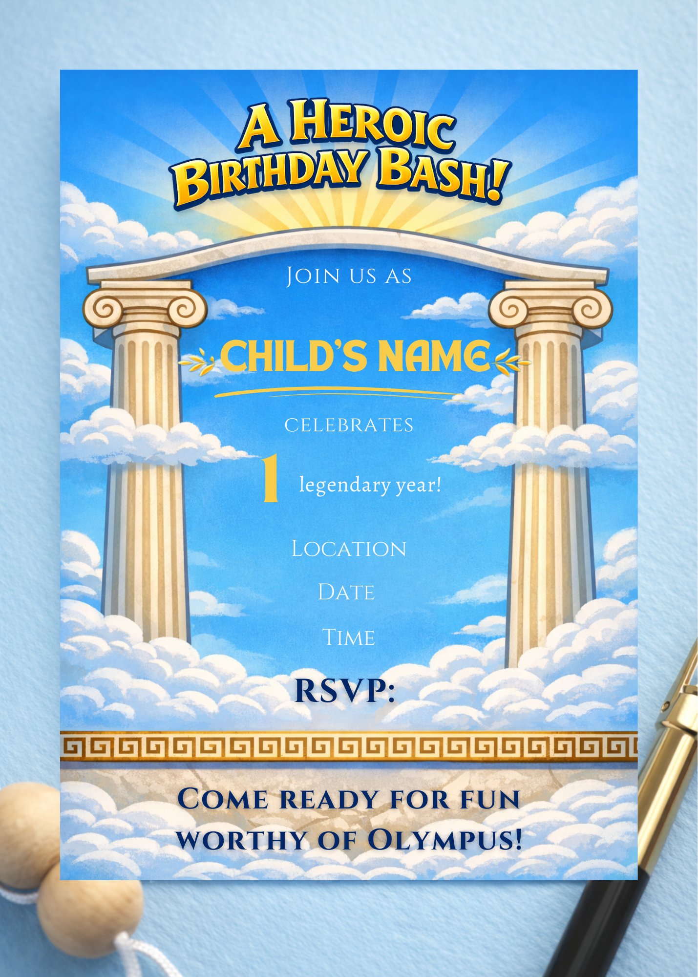 Hercules Inspired Birthday Invitation