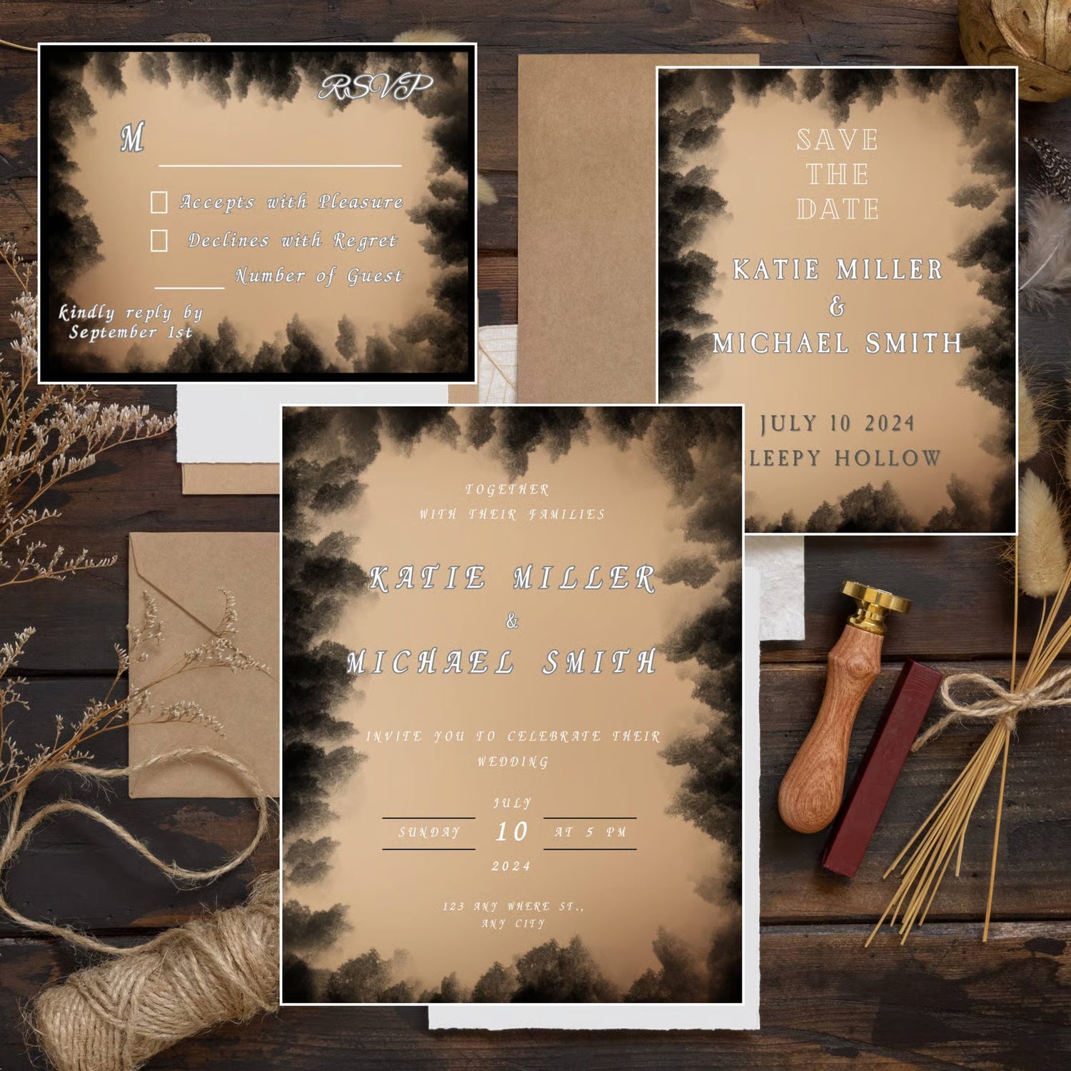 Black & Gold Wedding Invitation Set